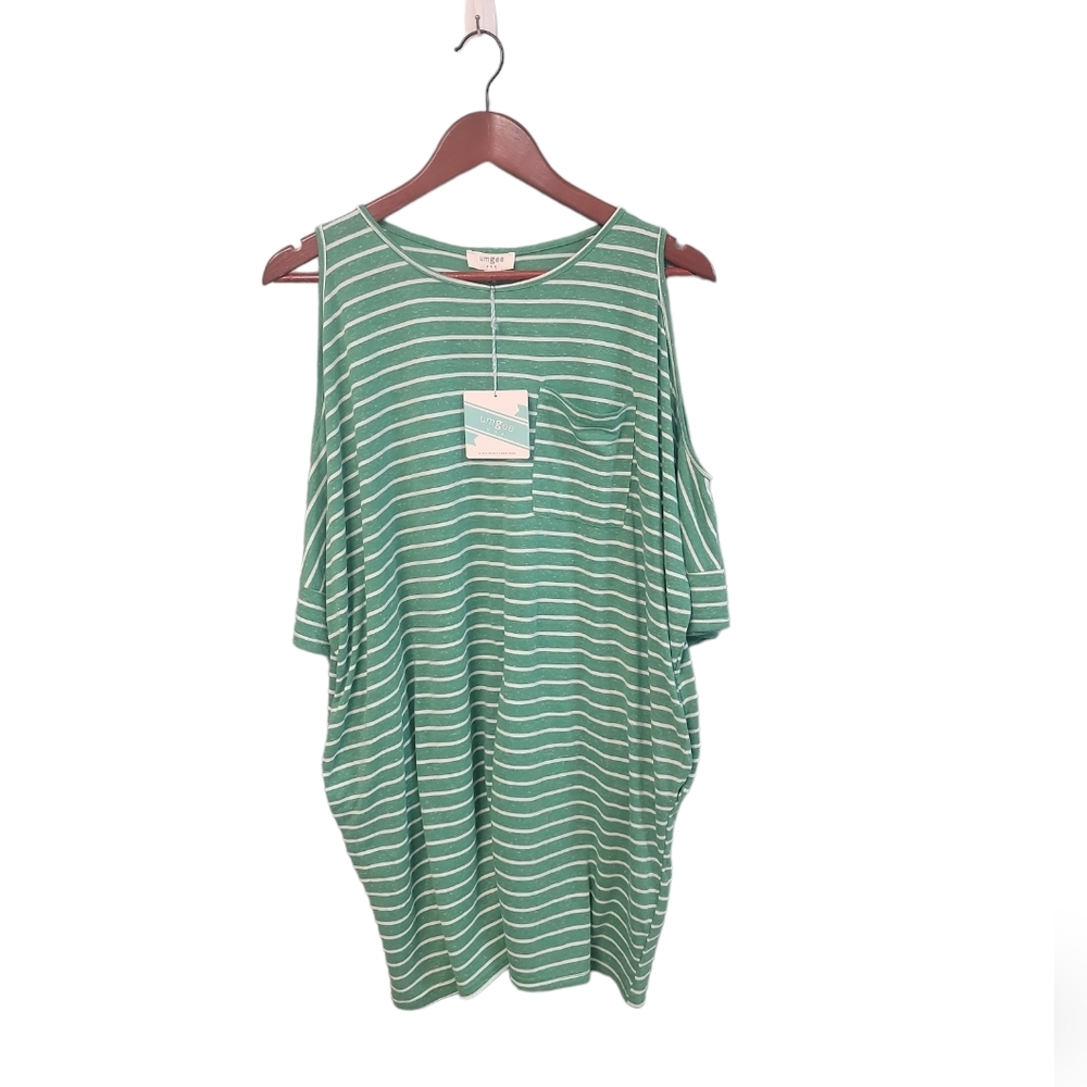 Umgee Off The Shoulder Stripe Pocket Coastal Beachy Tunic‎ Top Small New